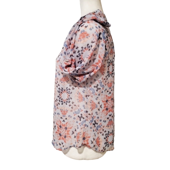 a.n.a Long Sleeve Blouse Womens PM Petite Floral Multicolor Roll Tab Sleeve Top - Picture 10 of 11